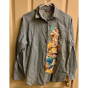 Vintage Snow White And The Seven Dwarfs Denim Button Up Shirt Jerry Leigh Medium